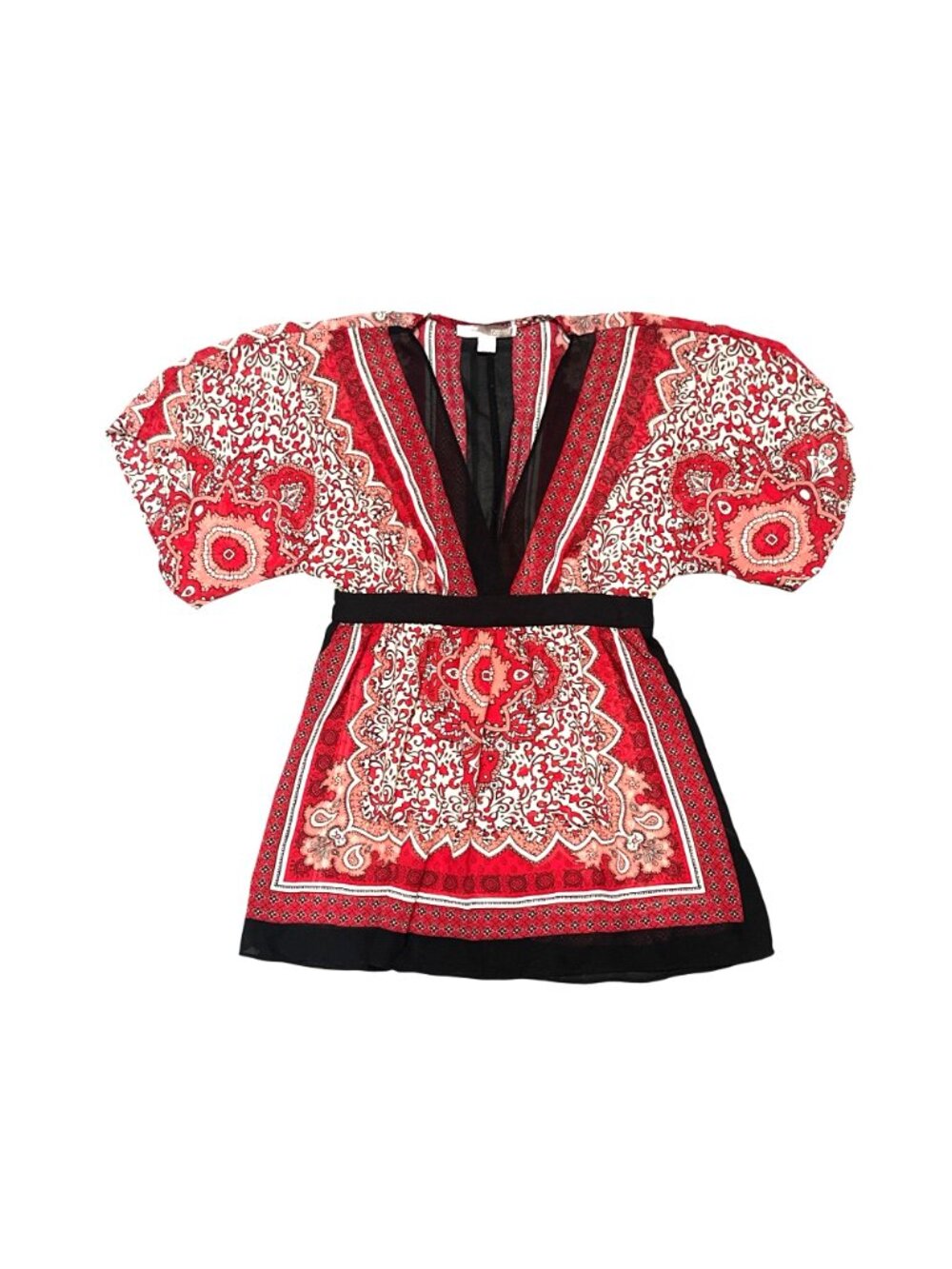 Forever 21 Size S Red Black Paisley Empire Waist Tunic Top Boho Festival Romance - Picture 12 of 13
